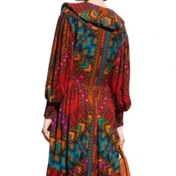 NWOT Farm Rio V-Neck Puff Sleeve Tiered Yawanawa Ruffle Maxi Boho Dress XS $275 - Picture 4 of 9